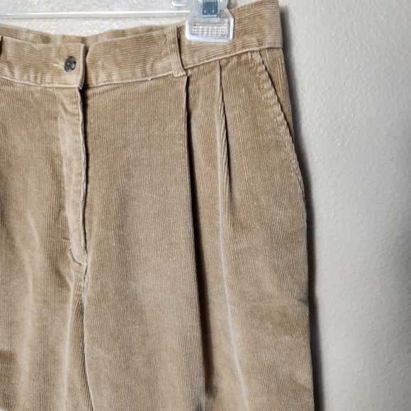 L.L. Bean Womens Petite Khaki Tan High Rise Pleated Corduroy Pants-Size 12P - Picture 2 of 6